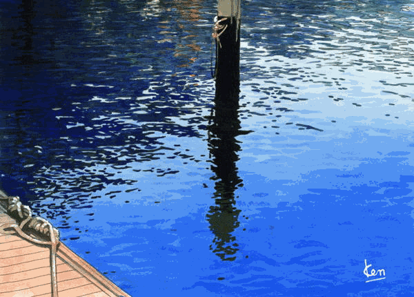 水のある風景 トレース水彩画